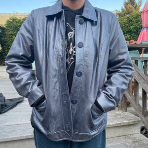 Vintage Dialogue Leather Jacket Womens Blue / Purple Metallic